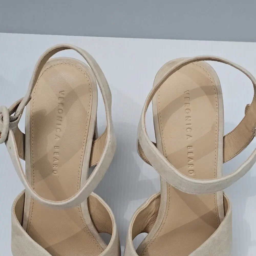 Veronica Beard Lucille Platform Sandal Womens 10 Ecru Suede Cork Block Heel